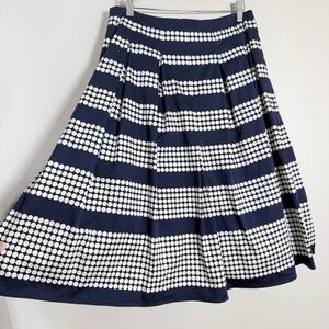 Talbots Womens  Polka Dot A-Line Skirt  6 Navy Blue White Lined Nautical Preppy